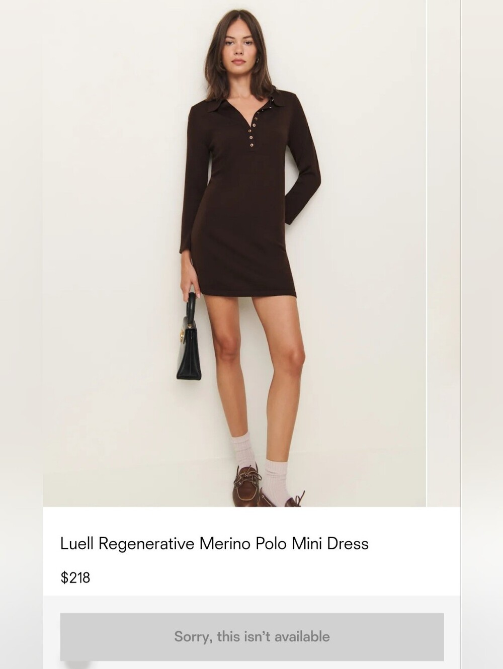 Reformation Luell Regenerative Merino Polo Mini Dress Brown - Size XL